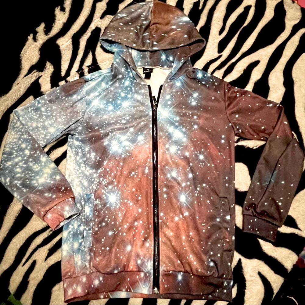 Space Galaxy Nebula Zip-Up Hoodie by Mr Gugu & Miss Go - Size M